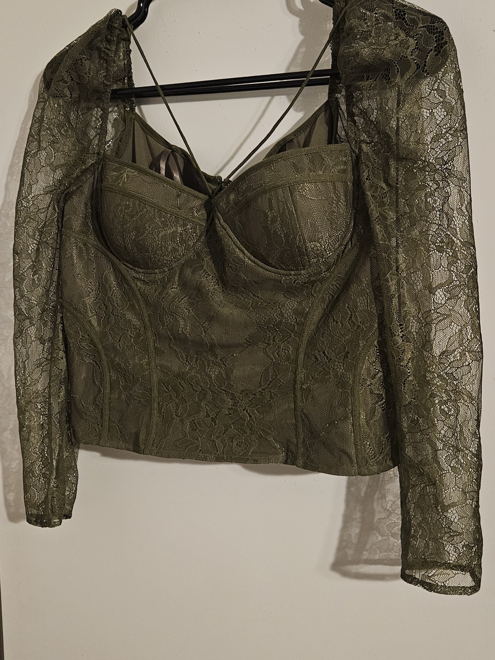 Chelsea & Violet Olive Lace Long-Sleeve Bustier Top